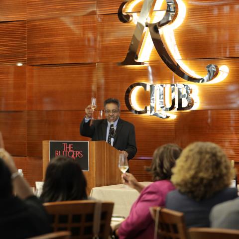 Edward Ramsamy speaks at a podium