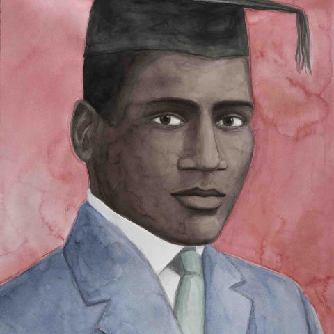 Painting of Paul Robeson wearing graduating cap