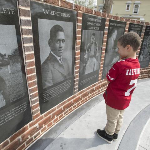 Seven-year-old Kristopher Dabrowski from Woodbridge, NJ views Paul Robeson Plaza