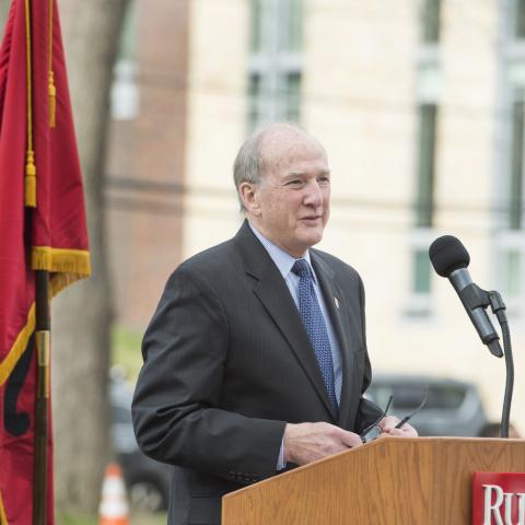 President Robert Barchi speaks at the Paul Robeson Plaza dedication