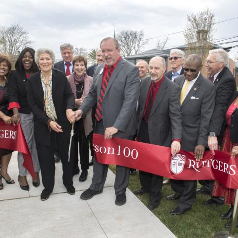 Susan Robeson, Jim Savage and Robeson Plaza Planning Committee join in ribbon cutting ceremony